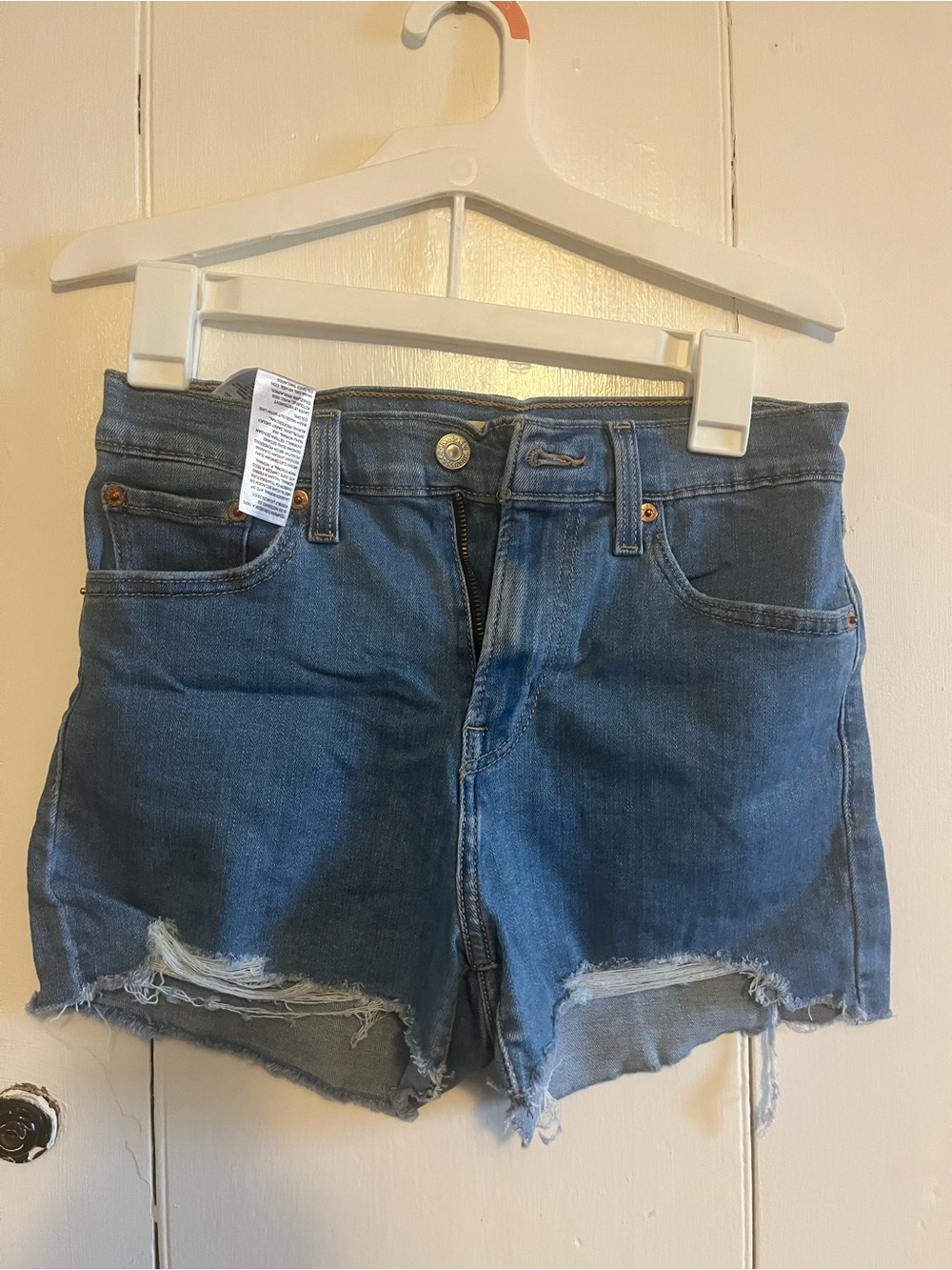 Levi's Blue Denim Distressed High-Rise Shorts